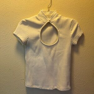 Bershka Cream Ribbed Cut-Out Top